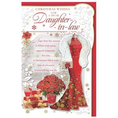For A Dear Daughter In Law Pretty Dress Design Christmas Card from B&Q