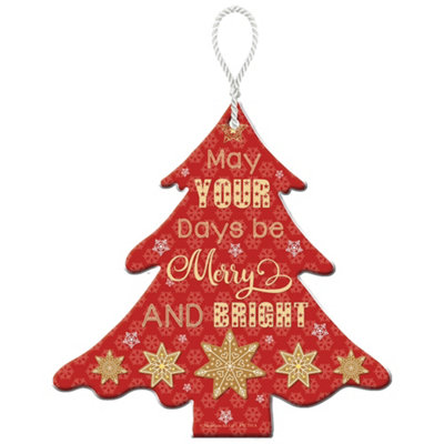 Merry & Bright Christmas Tree Hanging Plaque from B&Q