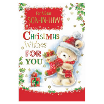 For A Dear Son In Law Teddy With Stocking Design Christmas Card from B&Q