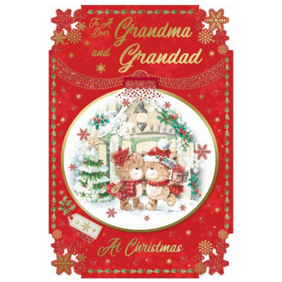 To A Dear Grandma And Grandad Teddies Snuggling Design Christmas Card from B&Q