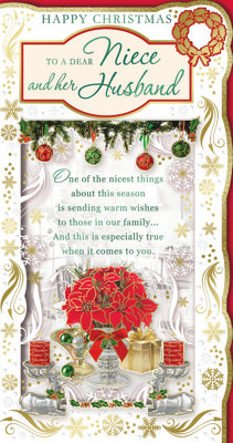 To A Dear Niece And Her Husband Flowers With Presents Design Christmas Card from B&Q