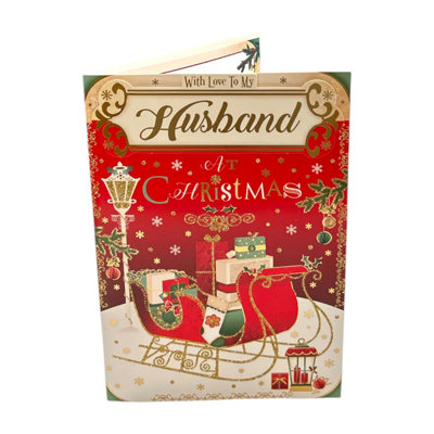 With Love To My Husband Sleigh With Gifts Design Christmas Card from B&Q