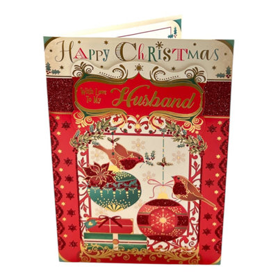 With Love To My Husband Birds On Baubles Design Christmas Card from B&Q