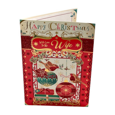 With Love To My Wife Birds On Baubles Design Christmas Card from B&Q