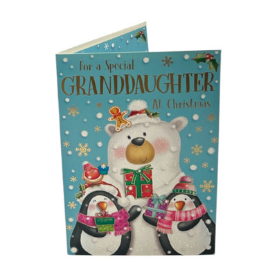  - For A Special Granddaughter Polar Bear & Penguins Festive Christmas Card