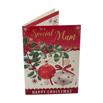 To A Special Mam Holly & Ornaments Christmas Card from B&Q
