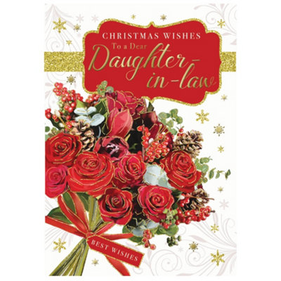 To A Dear Daughter In Law Rose Bouquet Design Christmas Card from B&Q