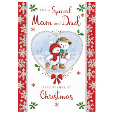 For A Special Mam And Dad Couple Snowman Design Christmas Card from B&Q