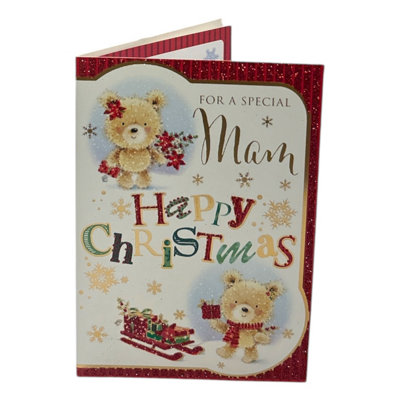 For A Special Mam Bear With Flowers And Gift Design Christmas Card from B&Q