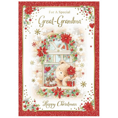 For A Special Great Grandma Bear At Window Design Christmas Card from B&Q