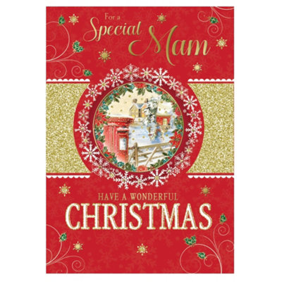 For A Special Mam Glitter And Foil Finished Red Christmas Card from B&Q