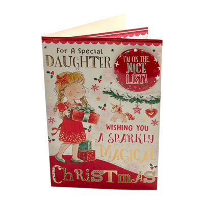 For A Special Daughter Sparkly Magical Christmas Card With Badge from B&Q