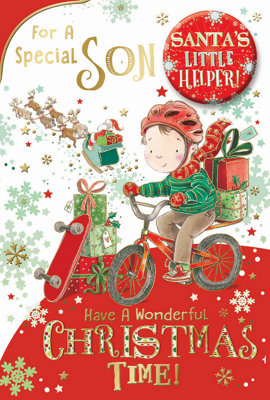 For A Special Son Santa's Little Helper Christmas Card from B&Q