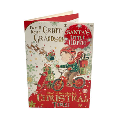 For A Dear Great Grandson Santa's Little Helper Christmas Card from B&Q