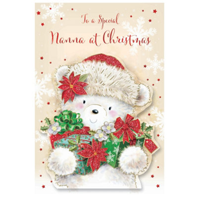 To A Special Nanna Cute Bear Holding Gifts Design Christmas Card from B&Q
