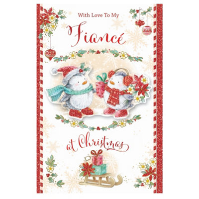 With Love To My Fiance Penguins Festive Design Christmas Card from B&Q