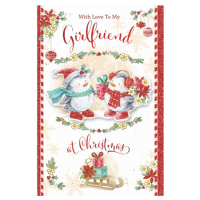 With Love To My Girlfriend Penguins Festive Design Christmas Card from B&Q