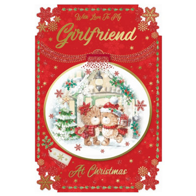 With Love To My Girlfriend Teddies Snuggling Design Christmas Card from B&Q