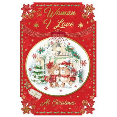 To The Woman I Love Teddies Snuggling Design Christmas Card from B&Q
