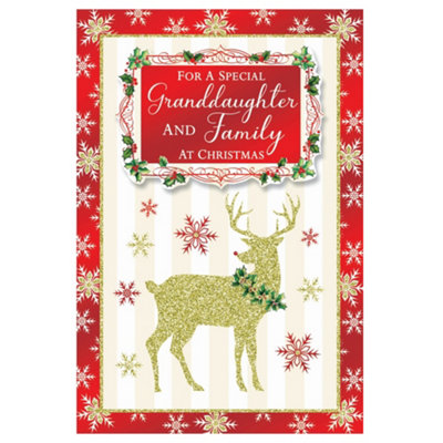 For A Special Granddadughter And Family Golden Reindeer Festive Design Christmas Card from B&Q