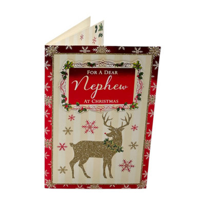 For A Dear Nephew Golden Reindeer Festive Design Christmas Card from B&Q