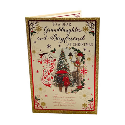  - To A Dear Granddaughter And Boyfriend Snowy Village Scene Christmas Card