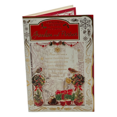 To A Dear Grandson And Partner Best Wishes Classic Design Christmas Card from B&Q