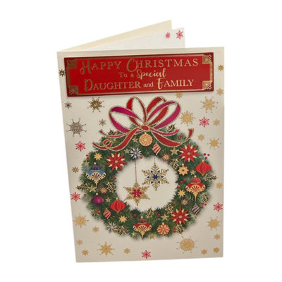 To A Special Daughter And Family Baubles Decorative Wreath Design Christmas Card from B&Q