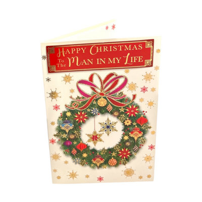 To The Man In My Life Baubles Decorative Wreath Design Christmas Card from B&Q