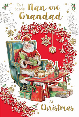To A Special Nan And Grandad Santa Reading Book Design Christmas Card from B&Q