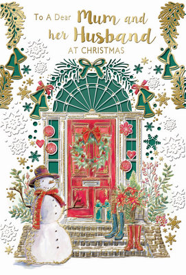 To A Dear Mum And Her Husband Snowman Design Christmas Card from B&Q