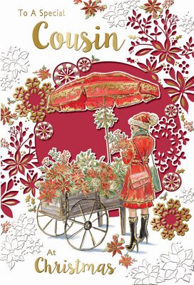 To A Special Cousin Flower Cart Design Christmas Card from B&Q