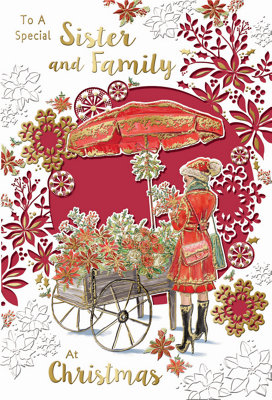 To A Special Sister And Family Flower Cart Design Christmas Card from B&Q