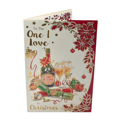 To The One I Love Festive Champagne & Ornaments Christmas Card from B&Q