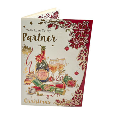 With Love To My Partner Festive Champagne & Ornaments Christmas Card from B&Q