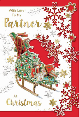With Love To My Partner Gifts On Sleigh Design Christmas Card from B&Q