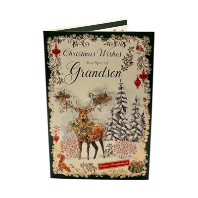  - Winter Wonderland Reindeer Design To A Special Grandson Christmas Card