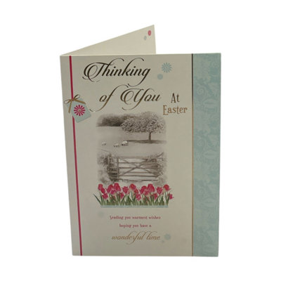 Thinking Of You Wonderful Time Pink Tulips Design Easter Card from B&Q