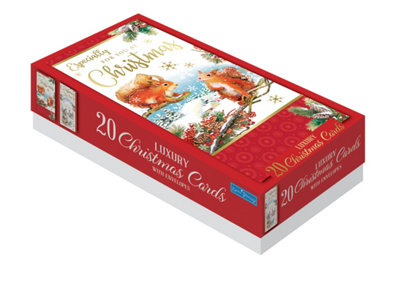  - Box Of 20 Squirrel And Bunny Design Luxury Slim Christmas Greetings Cards With Envelopes