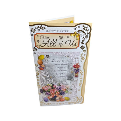 From All Of Us Spring Flower Basket With Eggs Design Easter Card from B&Q