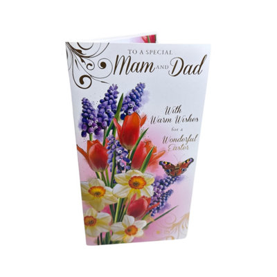To A Special Mam & Dad Spring Flowers And Butterflies Design Easter Card from B&Q