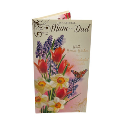 To A Special Mum And Dad Flower And Butterfly Design Easter Card from B&Q