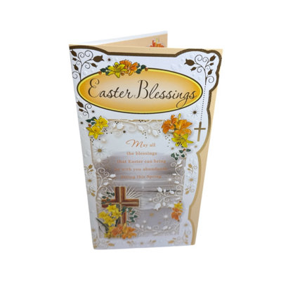  - Floral Cross Religious Blessings Easter Card