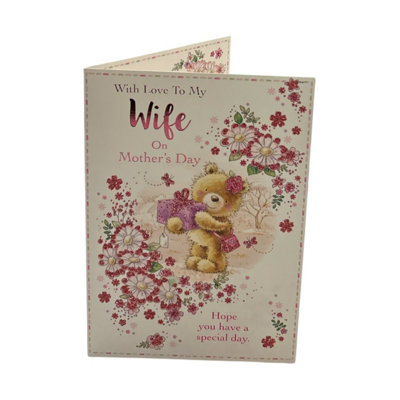 To My Wife Teddy Holding Gift Design Mother's Day Card from B&Q
