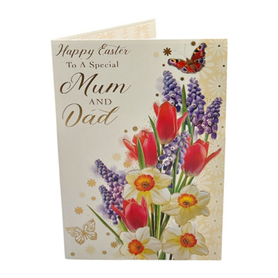 To A Special Mum And Dad Floral And Butterflies Design Easter Card from B&Q