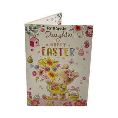 For A Special Daughter Teddy With Bunch Of Flower Design Easter Card from B&Q