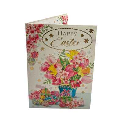 Beautiful Flower Pot With Eggs Design Easter Card from B&Q