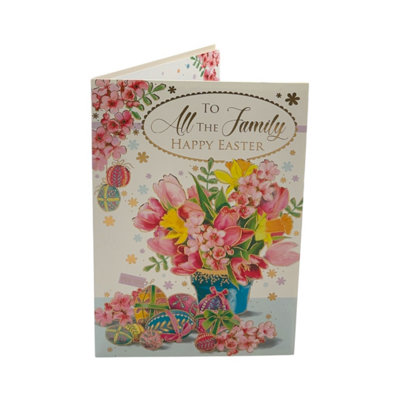 To All The Family Beautiful Flower Pot With Eggs Design Easter Card from B&Q