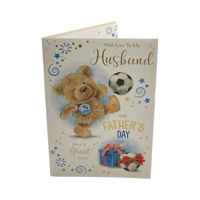 To My Husband Teddy Playing Football Design Father's Day Card from B&Q