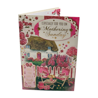 Mothering Sunday Beautiful House And Pink Flowers Design Mother's Day Card from B&Q